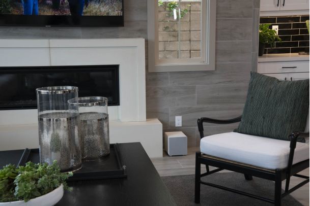 speaker on the floor in a living room