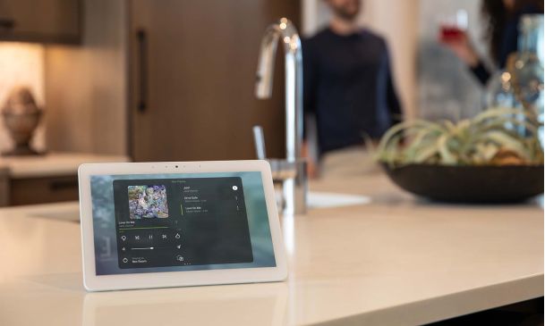 control4 media control from a white tablet on the wall