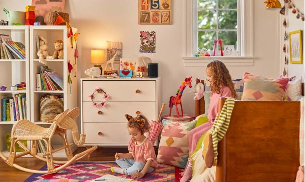 sonos girls playing in a playroom