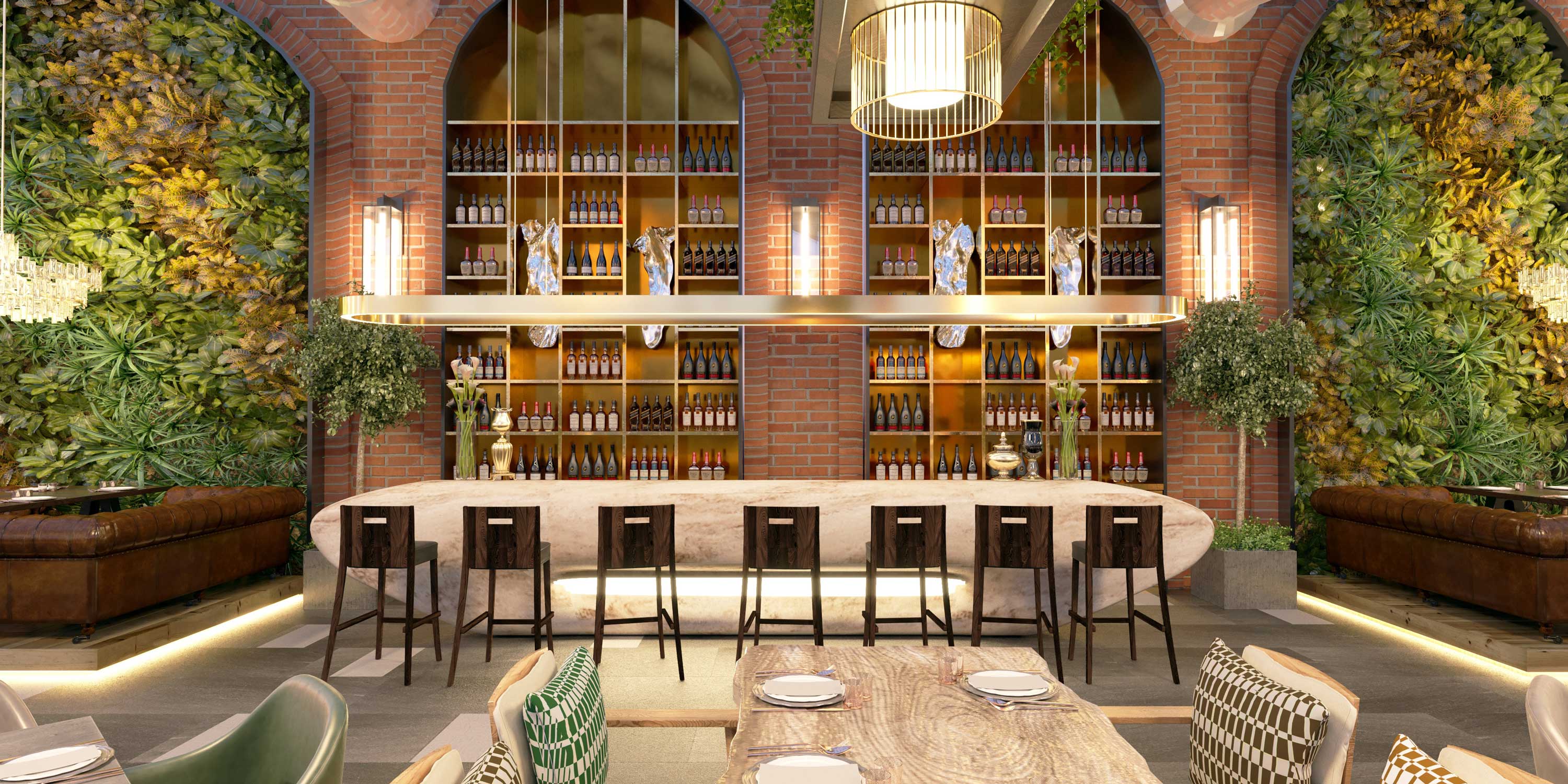 restaurant with bottles and led lighting